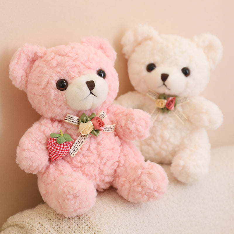 8'' Soft Flower Bow Tie Teddy Bears With Strawberry for Valentine's Day Gift -Aixini Toys
