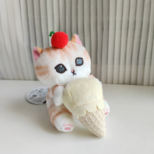 Sitting Cat Holding Ice Cream - Popular Cute Shark Cat Fried Shrimp Cat Plush Doll Pendant Doll Ready in Stock
