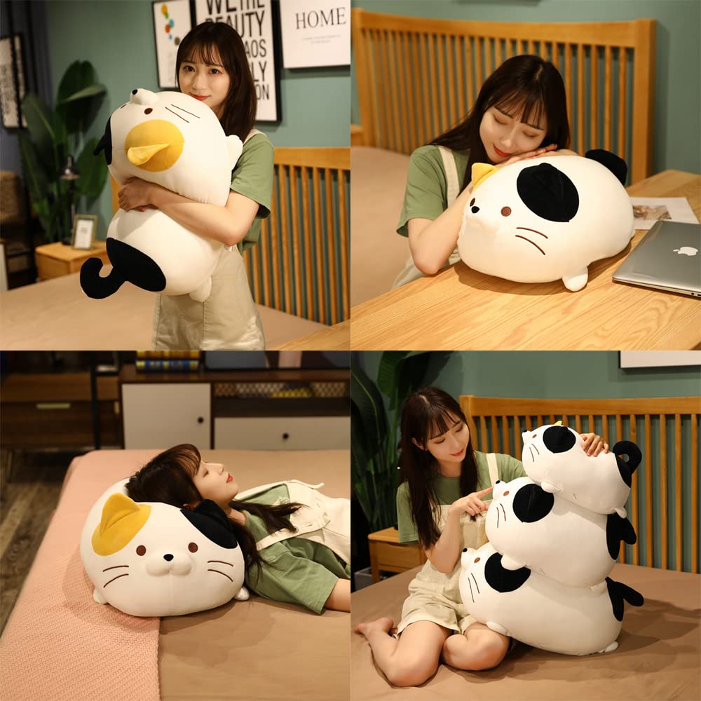 Cute Cat Plush Pillow Filled Soft Animal Cylindrical Pillow, Super Soft Fat Cat Chubby Kitten Sleeping Kawaii Pillow - White