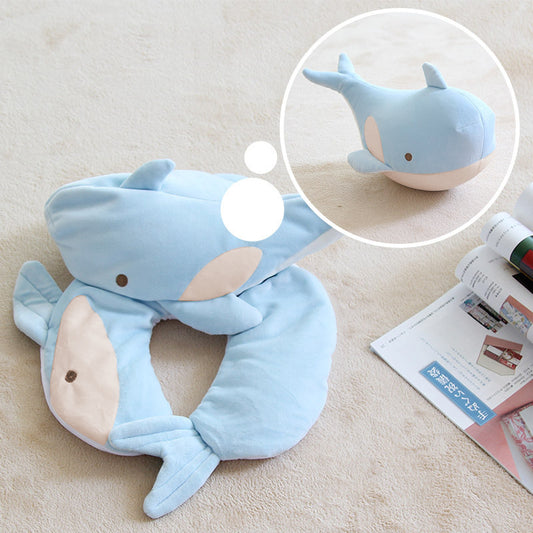 52CM / 20 inch Blue Whale deformable u-shaped pillow cartoon particle pillow deformable pillow doll two-in-one dual-use pillow u-shaped