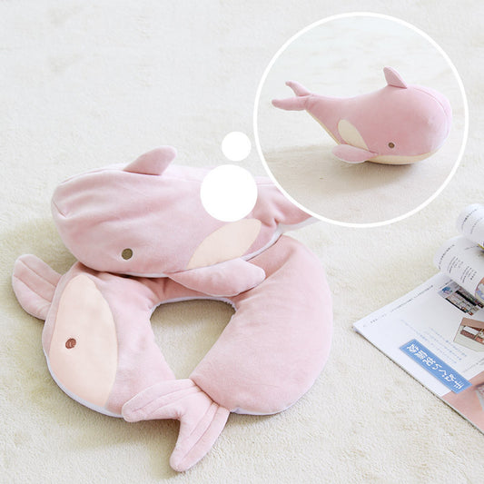 52CM / 20 inch Pink whale deformable u-shaped pillow cartoon particle pillow deformable pillow doll two-in-one dual-use pillow u-shaped
