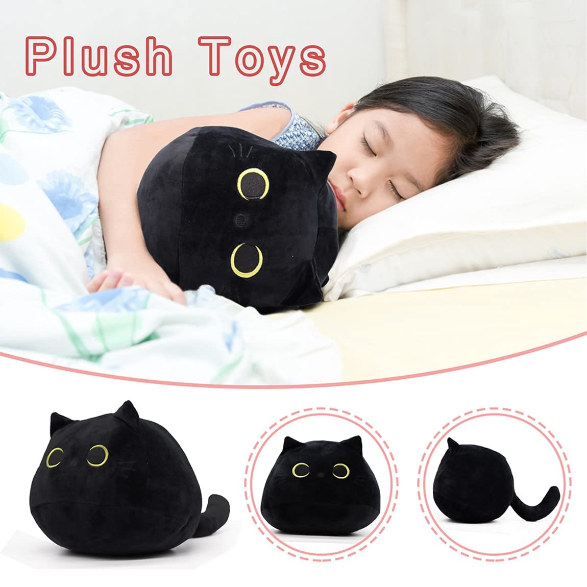 Aixini Halloween Soft Black Stuffed Cat Plush Toy Throw Pillow