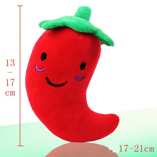 15CM / 6 inch Red chili pepper sound-plush dog French bulldog bite-resistant ball rope sound toy fruit cartoon animal cat pet supplies