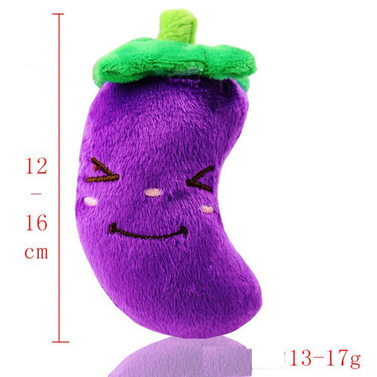 15CM / 6 inch Purple Eggplant Sounds - Plush Dog French Bulldog Bite-Resistant Ball Rope Sound Toy Fruit Cartoon Animal Cat Pet Supplies