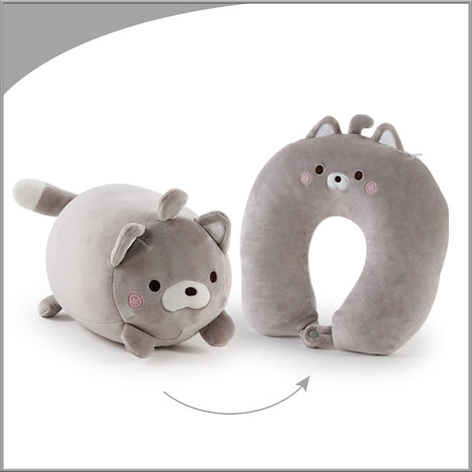 52CM / 20 inch Gray cat deformable u-shaped pillow cartoon particle pillow deformable pillow doll two-in-one dual-use pillow u-shaped