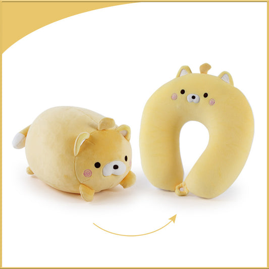 52CM / 20 inch Yellow cat deformable u-shaped pillow cartoon particle pillow deformable pillow doll two-in-one dual-use pillow u-shaped