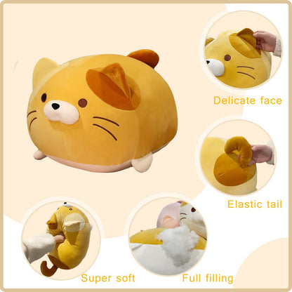 Cute Orange Cat Plush Pillow Filled Soft Animal Cylindrical Pillow, Super Soft Fat Cat Chubby Kitten Sleeping Kawaii Pillow