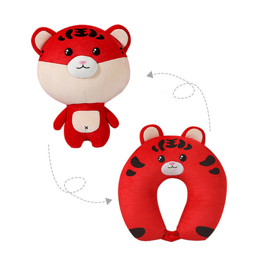 52CM / 20 inch Red tiger deformable u-shaped pillow cartoon particle pillow deformable pillow doll two-in-one dual-use pillow u-shaped