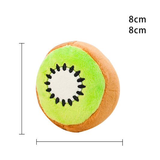 8CM / 3 inch Round Kiwi - Plush Dog French Bulldog Bite Resistant Ball Rope Sound Toy Fruit Cartoon Animal Cat Pet Supplies