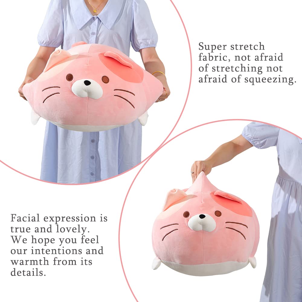 Cute Pink Cat Plush Pillow Filled Soft Animal Cylindrical Pillow, Super Soft Fat Cat Chubby Kitten Sleeping Kawaii Pillow