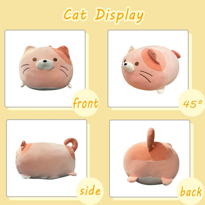 Cute Pink Cat Plush Pillow Filled Soft Animal Cylindrical Pillow, Super Soft Fat Cat Chubby Kitten Sleeping Kawaii Pillow