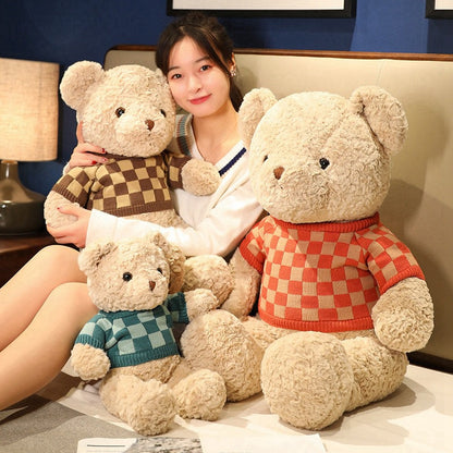 New Soft and Cute Plaid Sweater Teddy Bear - Aixini Toys