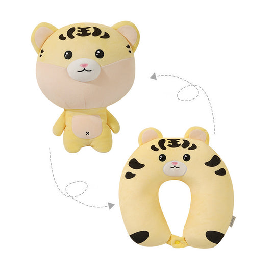 52CM / 20 inch Yellow cute tiger deformable u-shaped pillow cartoon particle pillow deformable pillow doll two-in-one dual-use pillow u-shaped
