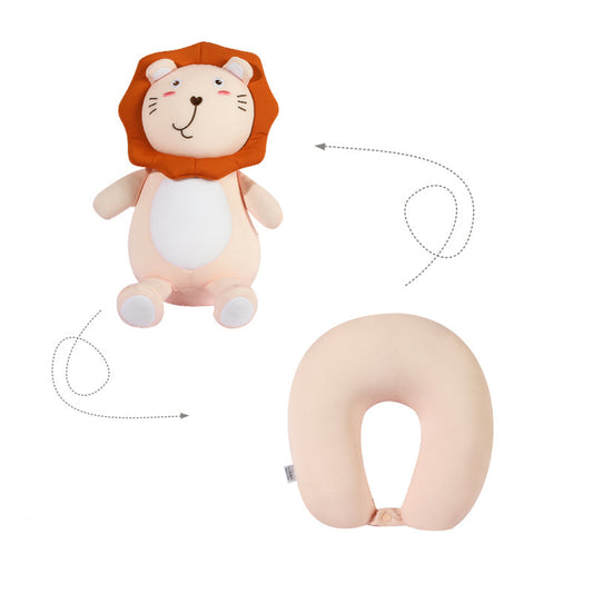 52CM / 20 inch Pink lion deformable u-shaped pillow cartoon particle pillow deformable pillow doll two-in-one dual-use pillow u-shaped