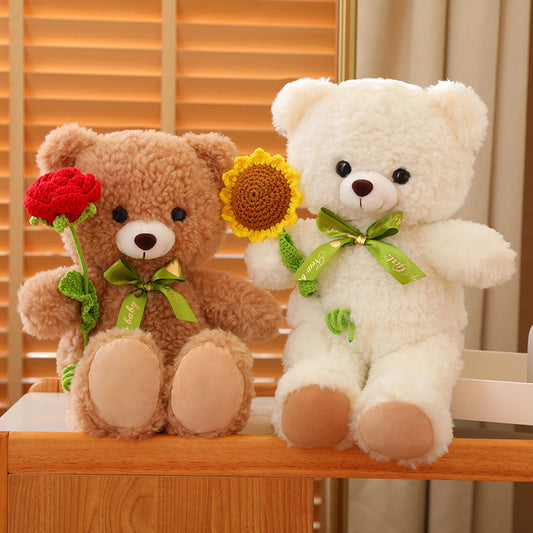 Cute Knitted Woolen Flower Decorative Teddy Bear - Aixini Toys