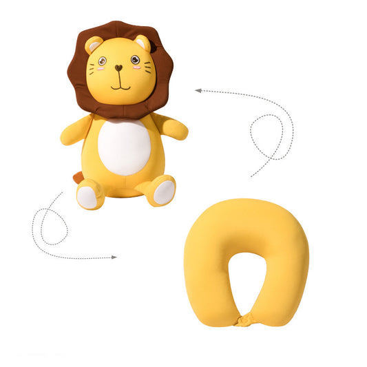 52CM / 20 inch Yellow lion deformable u-shaped pillow cartoon particle pillow deformable pillow doll two-in-one dual-use pillow u-shaped