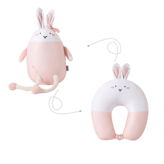52CM / 20 inch Pink rabbit deformable u-shaped pillow cartoon particle pillow deformable pillow doll two-in-one dual-use pillow u-shaped
