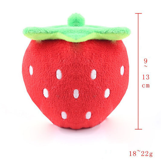 13CM / 5 inch Embroidered Big Red Strawberry - Plush Dog French Bulldog Bite-Resistant Ball Rope Sound Toy Fruit Cartoon Animal Cat Pet Supplies