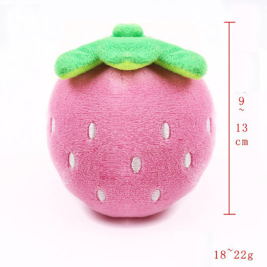 13CM / 5 inch Embroidered Pink Strawberry - Plush Dog French Bulldog Bite-Resistant Ball Rope Sound Toy Fruit Cartoon Animal Cat Pet Supplies