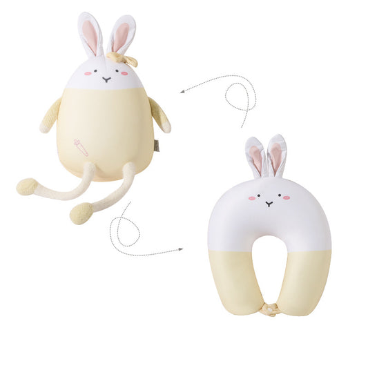 52CM / 20 inch Light yellow rabbit deformable u-shaped pillow cartoon particle pillow deformable pillow doll two-in-one dual-use pillow u-shaped