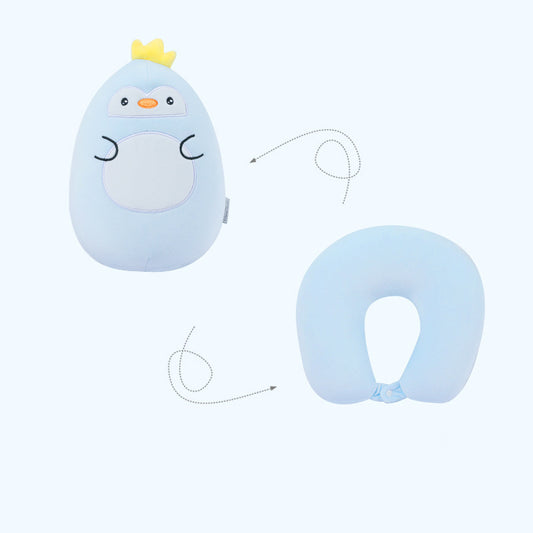 52CM / 20 inch Blue egg penguin deformable u-shaped pillow cartoon particle pillow deformable pillow doll two-in-one dual-use pillow u-shaped