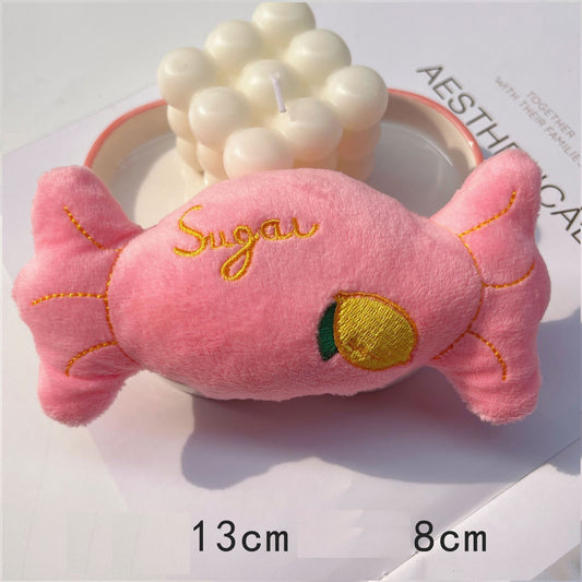 13 CM / 5 inch Toy Candy Pink Plush Toy - Plush Dog French Bulldog Bite Resistant Ball Rope Sound Toy Fruit Cartoon Animal Cat Pet Supplies