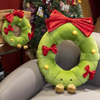 Aixini Friendly Green Christmas Plush Toys Wreath Door Ring Plushies Decor
