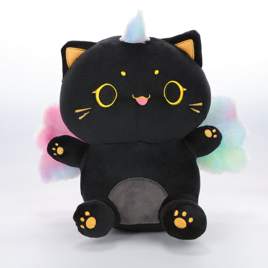 25.4 CM / 10 inch Cute Black Cat Unicorn Plush Stuffed Unicorn Cat Animal Plush Toy, Plush Toy with Rainbow Wings