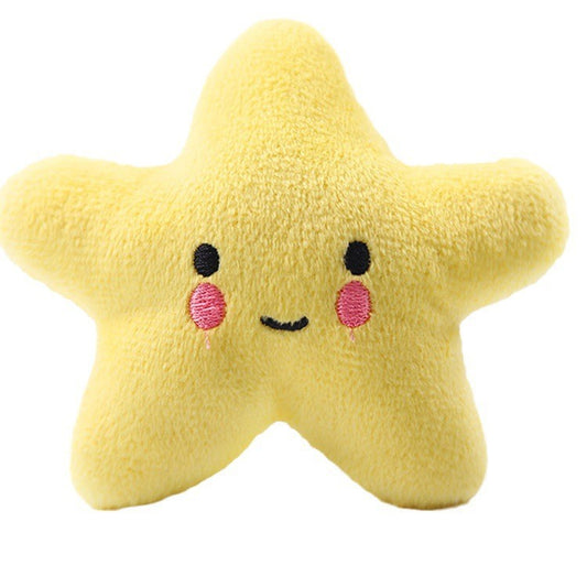 17 CM / 7 inch Yellow Five-Pointed Star - Plush Dog French Bulldog Bite-Resistant Ball Rope Sound Toy Fruit Cartoon Animal Cat Pet Supplies