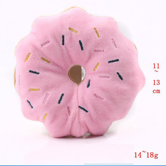 12 CM / 5 inch Donut Pink Plush - Plush Dog French Bulldog Bite Resistant Ball Rope Sound Toy Fruit Cartoon Animal Cat Pet Supplies