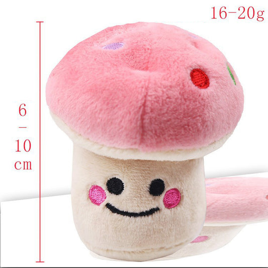6 CM / 3 inch Pink Mushroom Plush - Plush Dog French Bulldog Bite Resistant Ball Rope Sound Toy Fruit Cartoon Animal Cat Pet Supplies