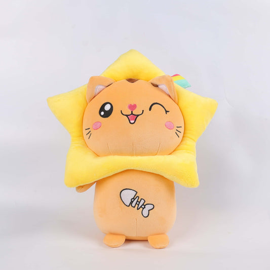 37CM / 11 inch Orange plush kitten wearing shiny yellow star suit