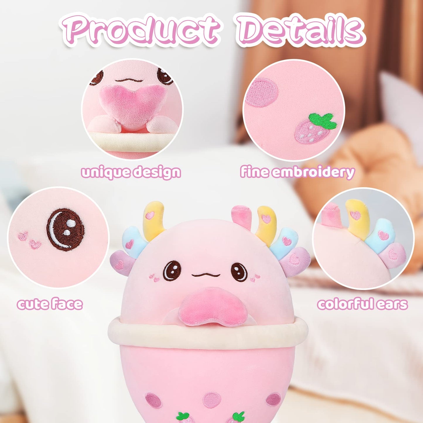 25 CM / 10 inch Axolotl Boba Plush Toy Bubble Tea Stuffed Animal Cute Soft Boba Milk Tea Food Plush Toy