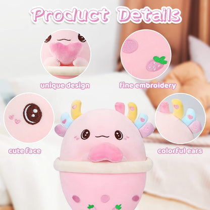 25 CM / 10 inch Axolotl Boba Plush Toy Bubble Tea Stuffed Animal Cute Soft Boba Milk Tea Food Plush Toy