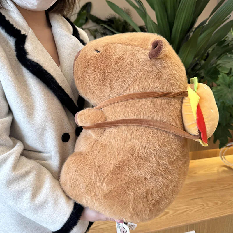 Cute Family Capybara with Hamburger Bag Plushies Squishy Pillow Toy - Aixini Toys