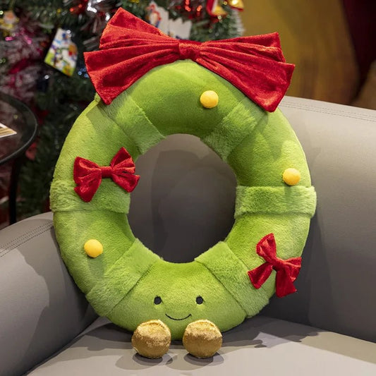 Aixini Friendly Green Christmas Plush Toys Wreath Door Ring Plushies Decor