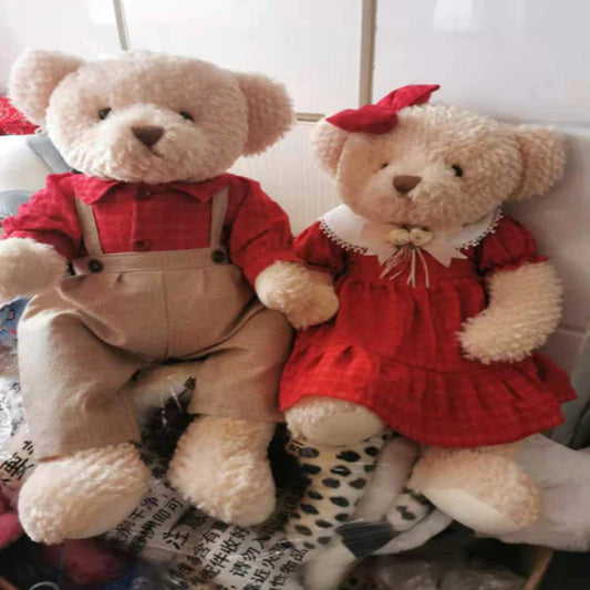 Red Cake Dress - Red Plaid Wedding Gift Couple Teddy Bear Plush Toy Doll Magnet Bear
