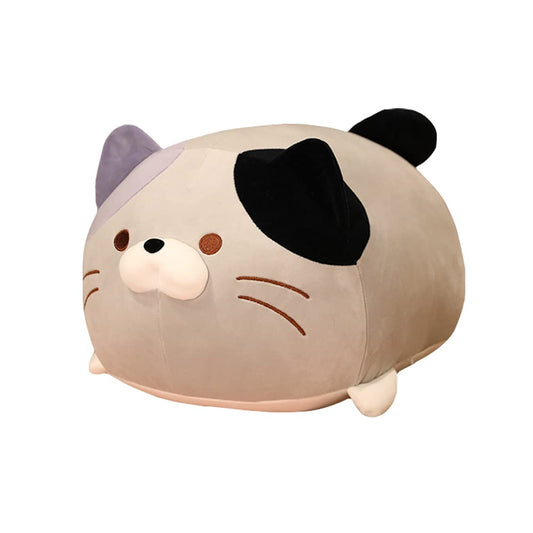Cute Grey Cat Plush Pillow Filled Soft Animal Cylindrical Pillow, Super Soft Fat Cat Chubby Kitten Sleeping Kawaii Pillow
